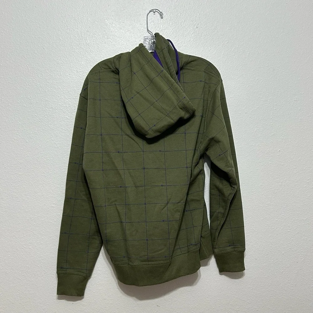 Champion Green and‎ Purple Plaid Power Blend Hoodie Pullover Mens Size M Grunge